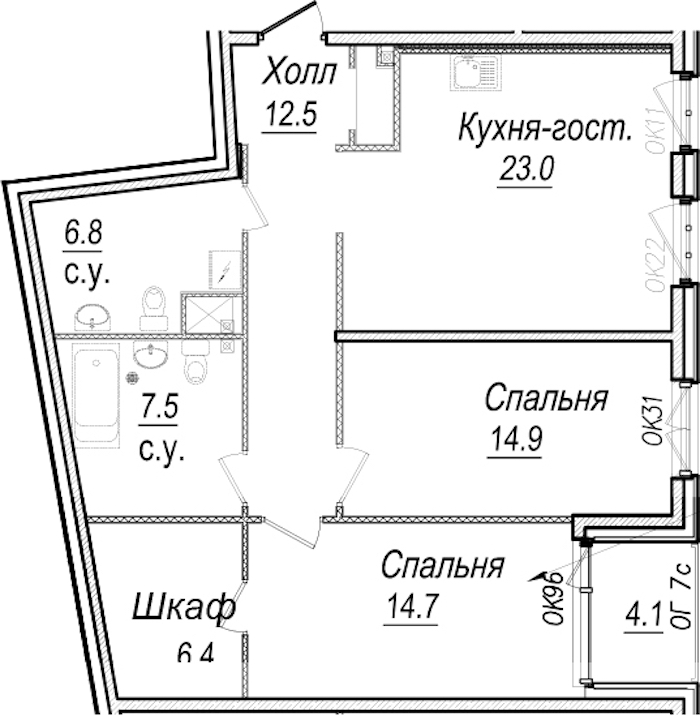 2-комнатная квартира 87.9 м², 4/7 эт., Комплекс апартаментов «Meltzer Hall»